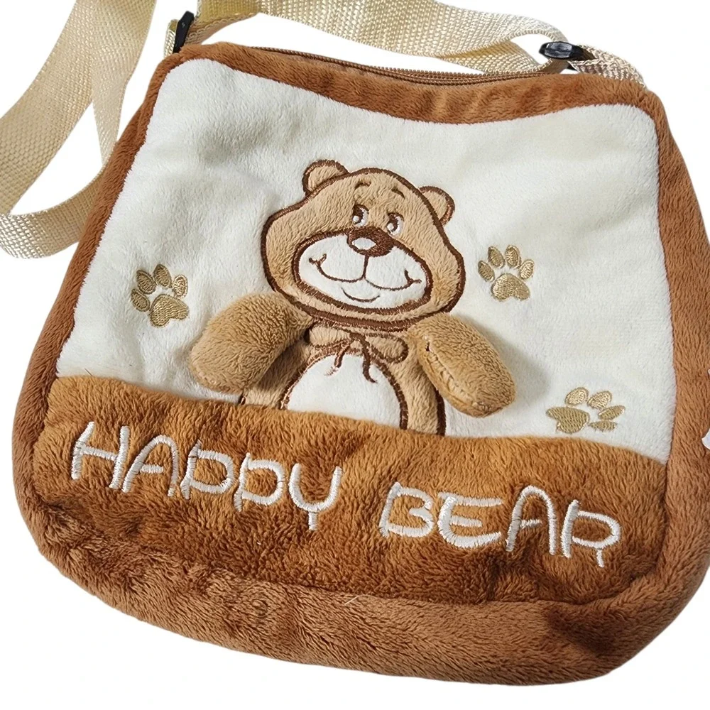 Kellytoy Happy Bear Plush Crossbody‎ Bag Kids Childrens Cute Small Purse Brown
